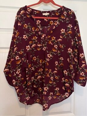 Misia Burgundy Floral V-Neck Blouse